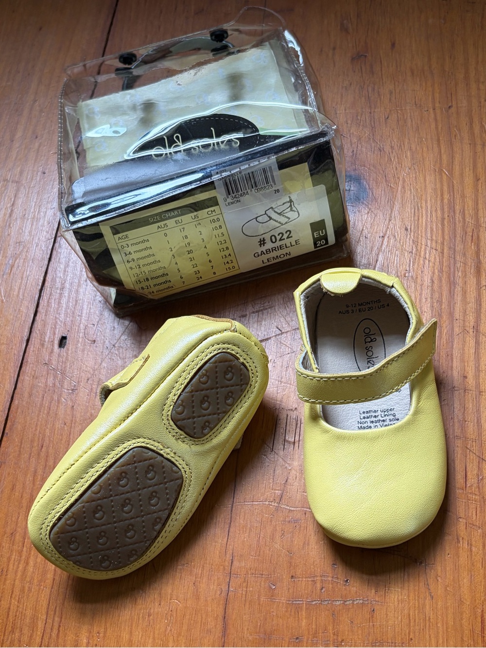 NWT Old Soles Gabrielle Yellow baby Mary Jane shoes leather size 4, 9-12mo, EU20